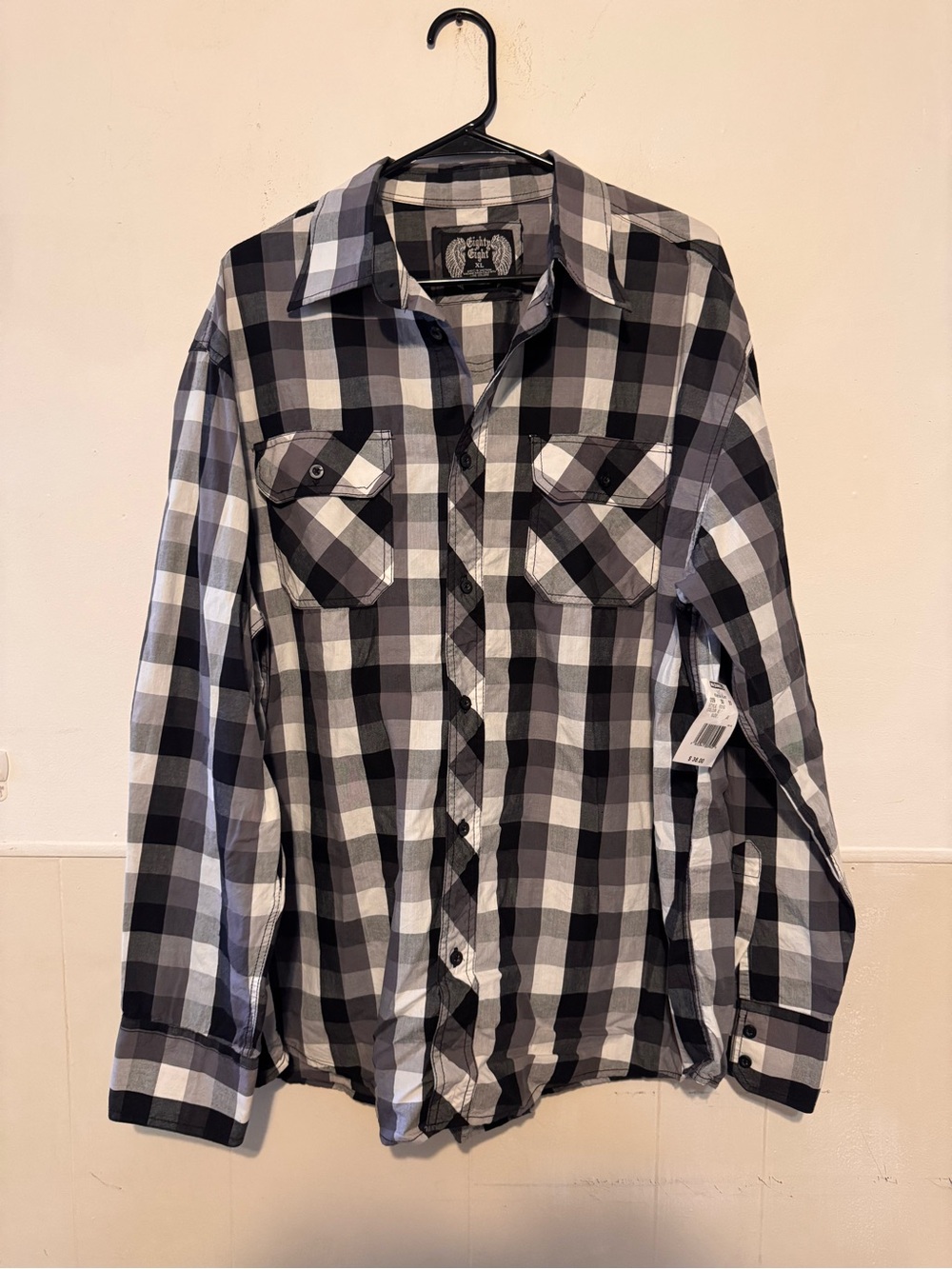 Eighty Eight Men’s XL Black Gray Plaid Button Up Shirt Long Sleeve Cotton NWT